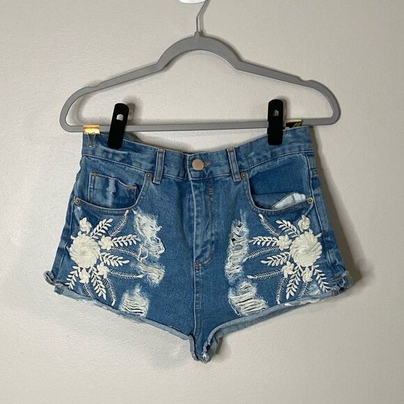 ASOS Embroidered Denim Shorts - Picture 1 of 4